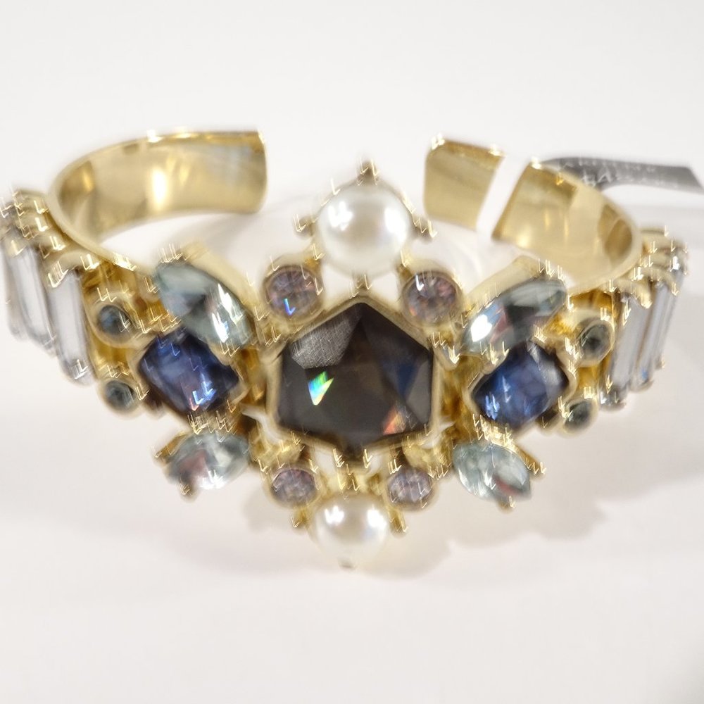 Banana Republic Lapis Gemstone Crystal Baguette Cuff Bracelet NWT 48 GOLD